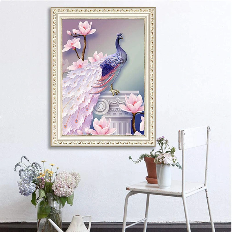 Beautiful Pink Peacock Standing Pink Flowers DIY Diamond Painting Living Room Decotation