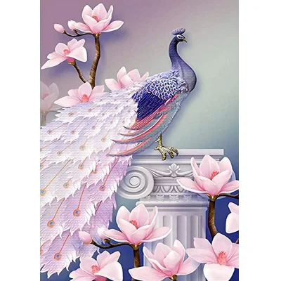 Beautiful Pink Peacock Standing Pink Flowers DIY Diamond Painting Living Room Decotation